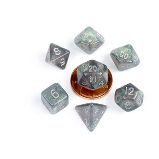 FanRoll Mini Dice Set Stardust Gray with Silver Numbers (7)