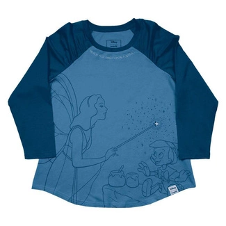 Pinocchio by Loungefly Tee T-Shirt Unisex Blue Fairy Shirred Raglan