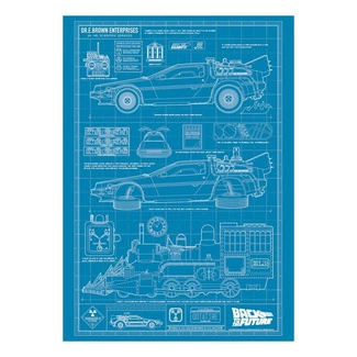 Back To The Future Art Print Time Machine Blueprint Limited Edition 42 x 30 cm