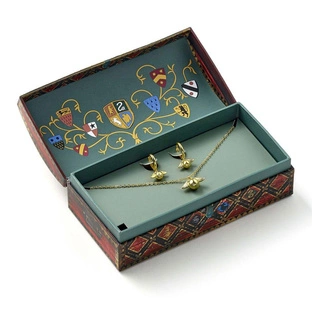 Quidditch Golden Snitch Necklace and Earrings Gift Set (Golden Tone)