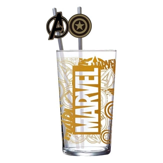 Marvel Glass Tumbler with Straws Logo & Avengers 485 ml