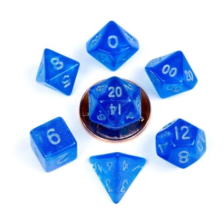 FanRoll Mini Dice Set Stardust Blue with Silver Numbers (7)
